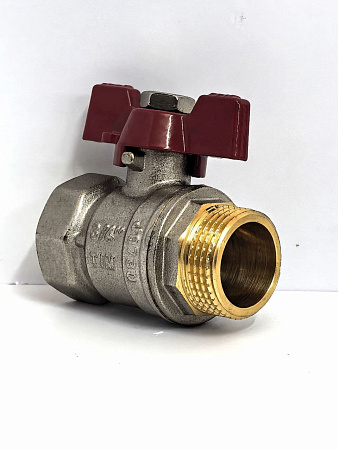 Кран шаровой STANDARD (бабочка красная) никелированный 3/4" г/ш арт.BV204-3N