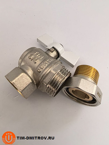 Кран шаровой с американкой угловой усиленный латунный 3/4" г-ш бабочка TIM DE1236N