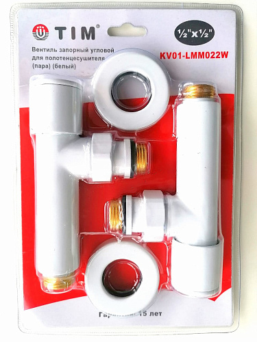 Вентиль угловой для полотенцесушителя,( круглый )(хром) 1/2"ш* 1/2"ш.белый KV01-LMM022W