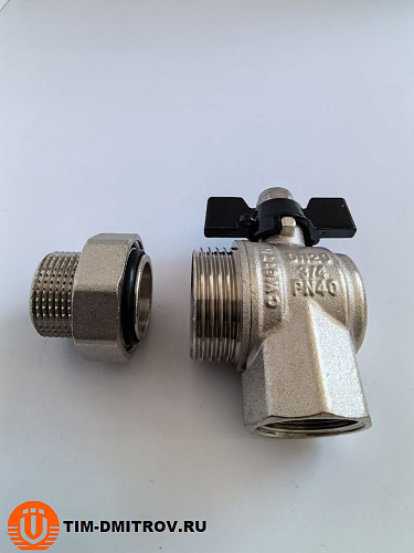 Кран американка угловой никелированный TIM, 3/4" Г/Ш,DE1236X