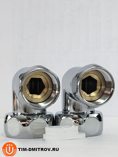 Хромированный латунный уголок для полотенцесушителей TIM 1"x3/4",(пара) резьба внутр./внутр.,K9-LF043