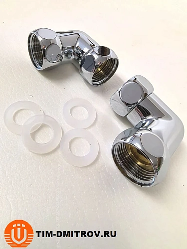 Хромированный латунный уголок для полотенцесушителей TIM 3/4"x3/4",(пара) резьба внутр./внутр.,K9-LF033