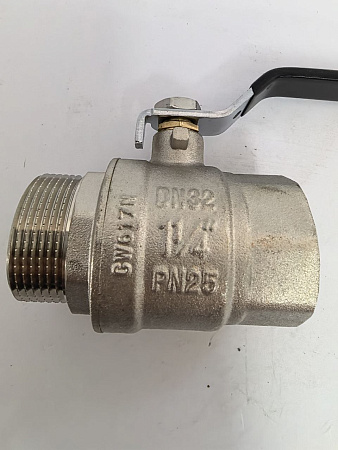 Кран шаровой усильный латунный никелированный 11/4" г-ш рычаг TIM DE1209X