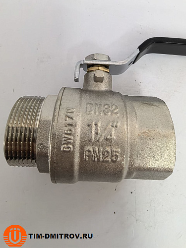 Кран шаровой усильный латунный никелированный 11/4" г-ш рычаг TIM DE1209X