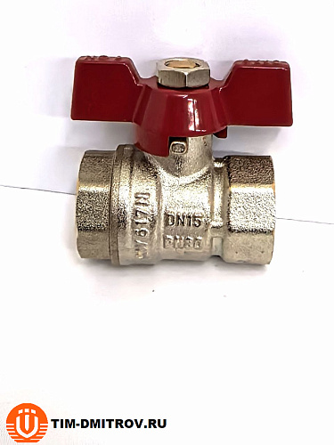 Кран шаровой STANDARD (бабочка красная) никелированный 1/2" г/г арт.BV202-2N