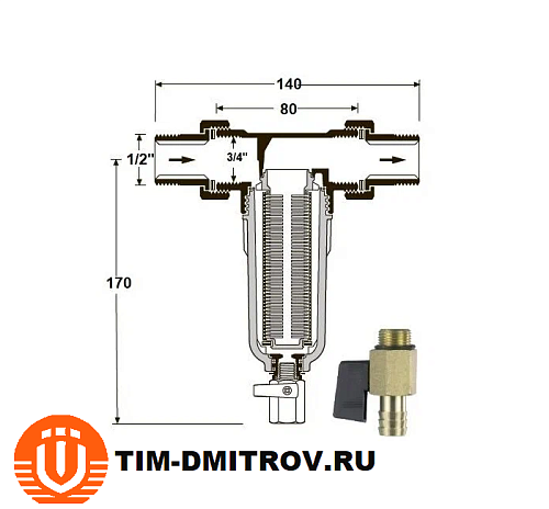 Фильтр механической очистки TIM JH-1003 муфтовый (НР/НР), латунь