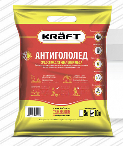 Антигололед средство для удаления льда KRAFT 10 кг (мешок) до -31 С
