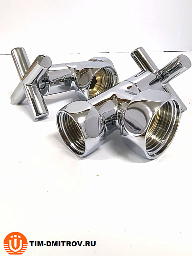 Хромированный кран для полотенце сушителя TIM 3/4" x 1" (пара), резьба внутр./внутр.,KV10-LFF043