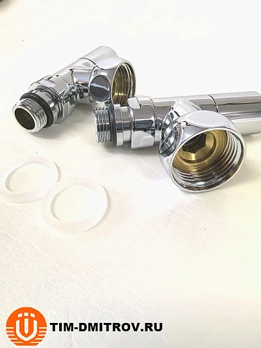 Хромированный кран для полотенцесушителя TIM 1"x 1/2" (пара), резьба внутр./наруж.,KV01-LFM042