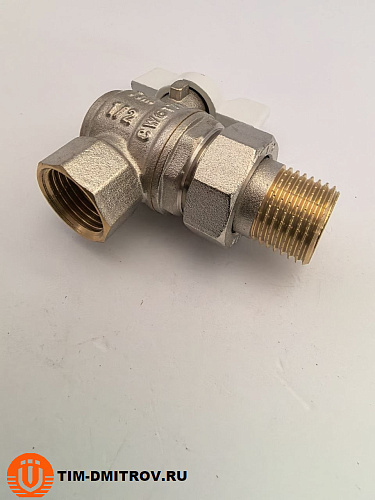 Кран шаровой угловой с американкой (бабочка белая) НИКЕЛЬ 1/2 TIM DE1235N