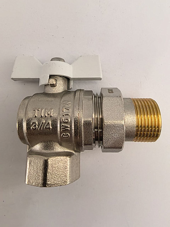 Кран шаровой с американкой угловой усиленный латунный 3/4" г-ш бабочка TIM DE1236N