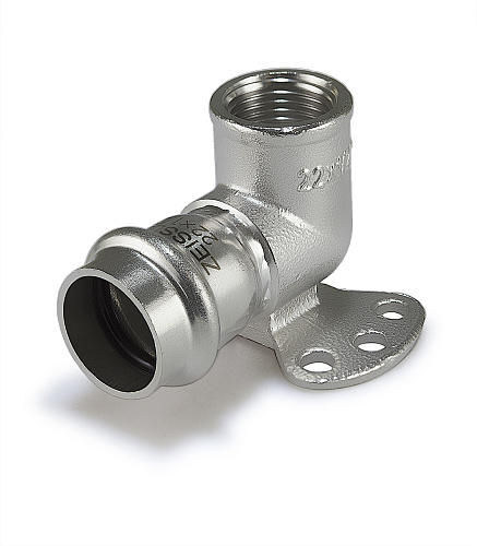 Пресс-угольник из нерж. стали с переходом на внутр. резьбу и креп. (водорозетка)  28*1 ZTI.554.002806