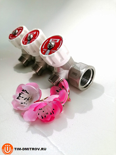 Коллектор с регулирующими вентилями под 90 градусов 3/4"х1/2"-3 отвода TIM арт.MR-03N-3