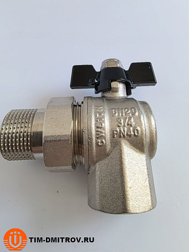Кран американка угловой никелированный TIM, 3/4" Г/Ш,DE1236X