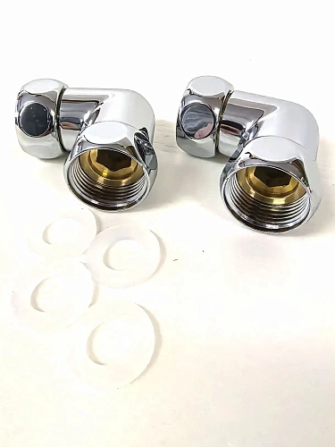 Хромированный латунный уголок для полотенцесушителей TIM 3/4"x3/4",(пара) резьба внутр./внутр.,K9-LF033