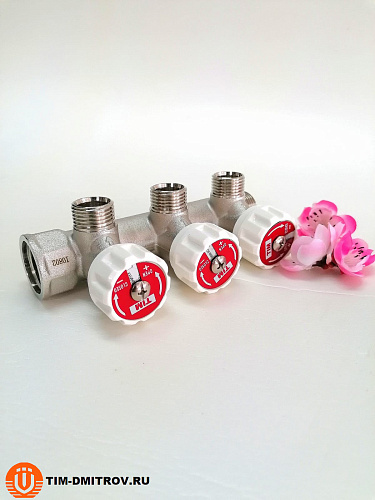 Коллектор с регулирующими вентилями под 90 градусов 3/4"х1/2"-3 отвода TIM арт.MR-03N-3