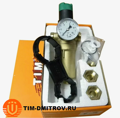 Фильтр механической очистки TIM JH-1007 муфтовый (НР/НР) 1/2&quot;, латунь, со сливом, с манометром