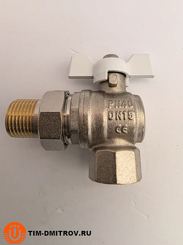 Кран шаровой угловой с американкой (бабочка белая) НИКЕЛЬ 1/2 TIM DE1235N