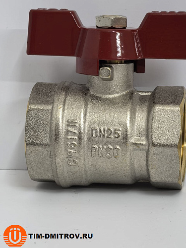 Кран шаровой STANDARD (бабочка красная) никелированный 1" г/г арт.BV202-4N