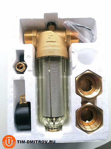 Фильтр механической очистки TIM JH-3002 муфтовый (НР/НР) 1&quot;, латунь, со сливом, с манометром