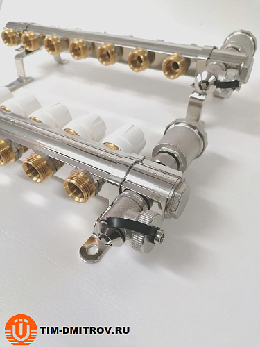 Коллекторная группа 1&quot;, 7 ходов латунный корпус без расходомера и кранов TIM KB007