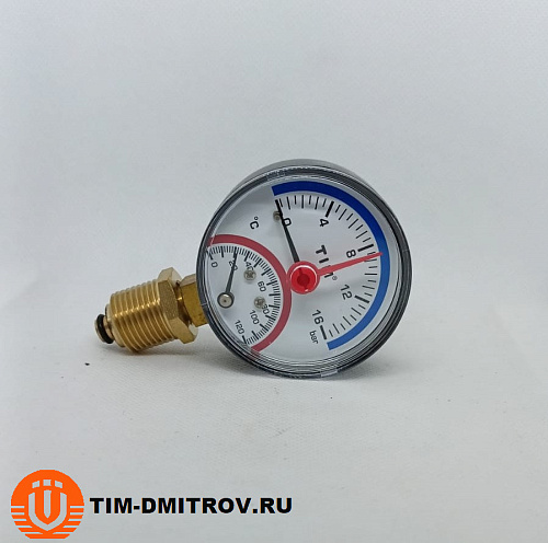 Термоманометр радиальный 63мм на 16 бар &quot;(0℃ - 120℃) Y-63-16