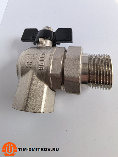 Кран американка угловой никелированный TIM, 1" Г/Ш,DE1237X