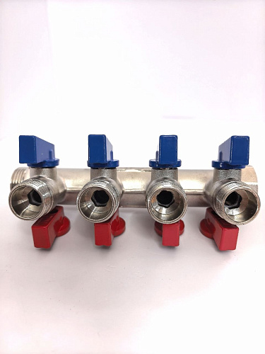 Коллектор с шаровыми кранами TIM 3/4" х 1/2" под конус - на 4 выхода MV-3/4-N-4