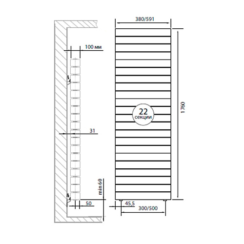 Радиатор Royal Thermo PianoForte Tower Noir Sable - 22 секц.