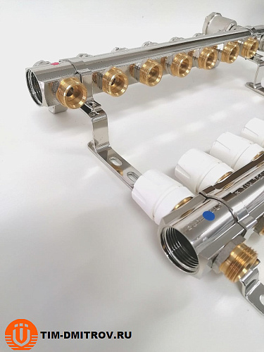 Коллекторная группа 1&quot;, 7 ходов латунный корпус без расходомера и кранов TIM KB007