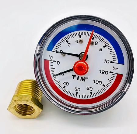 Термоманометр аксиальный 63мм на 10 бар &quot;(0℃ - 120℃) Y-63T-10