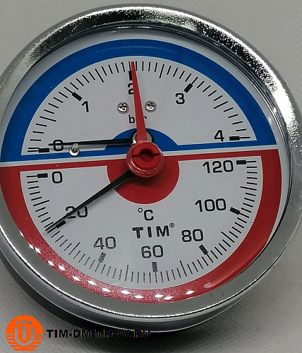 Термоманометр аксиальный, TIM, 4 бар,Y-80T-4