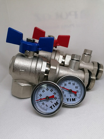 Краны шаровые угловые с американками и термометрами 1" (пара), TIM, M319-4