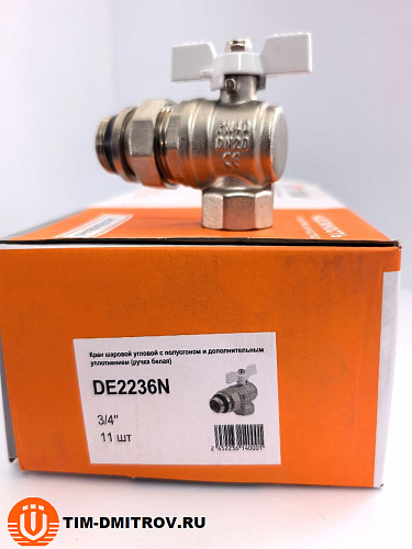 Кран шаровой  угловой с полусгоном и дополнительным уплотнением 3/4" DE2236N