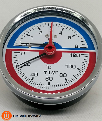 Термоманометр аксиальный, TIM, 6 бар,Y-80T-6