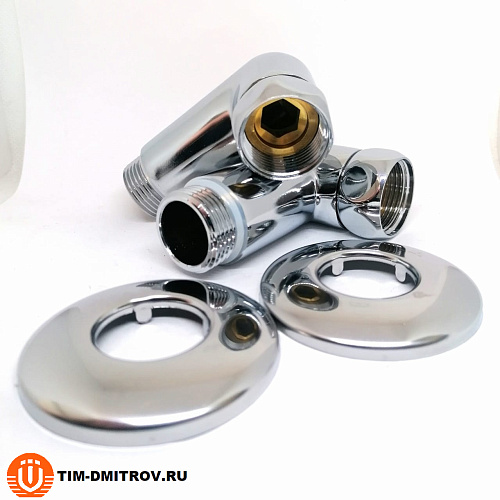 Хромированный латунный уголок для полотенцесушителей TIM 3/4"x3/4",(пара) резьба внутр./наруж.,K3-LFM033