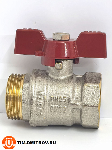 Кран шаровой STANDARD (бабочка красная) никелированный 1" г/ш арт.BV204-4N