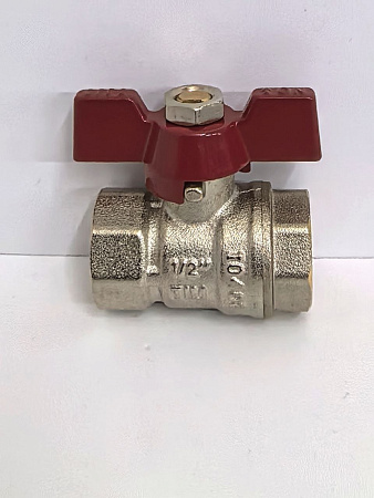 Кран шаровой STANDARD (бабочка красная) никелированный 1/2" г/г арт.BV202-2N