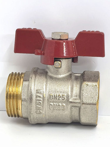 Кран шаровой STANDARD (бабочка красная) никелированный 1" г/ш арт.BV204-4N