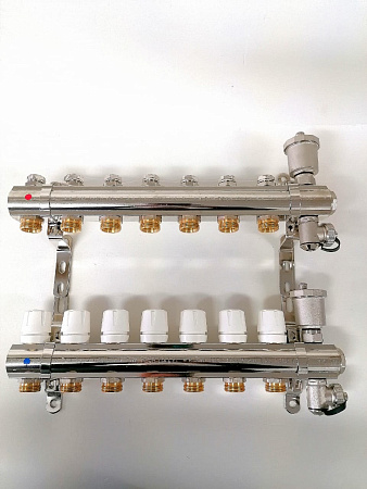 Коллекторная группа 1&quot;, 7 ходов латунный корпус без расходомера и кранов TIM KB007