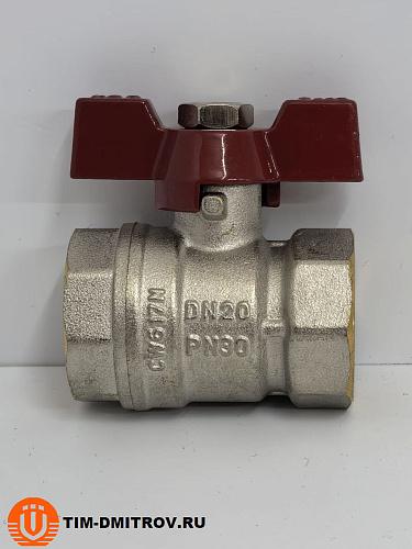 Кран шаровой STANDARD (бабочка красная) никелированный 3/4" г/г арт.BV202-3N
