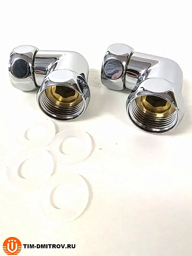 Хромированный латунный уголок для полотенцесушителей TIM 3/4"x3/4",(пара) резьба внутр./внутр.,K9-LF033