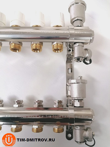 Коллекторная группа 1", 6 ходов латунный корпус без расходомера и кранов TIM KB006