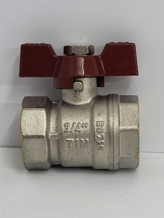 Кран шаровой STANDARD (бабочка красная) никелированный 3/4" г/г арт.BV202-3N
