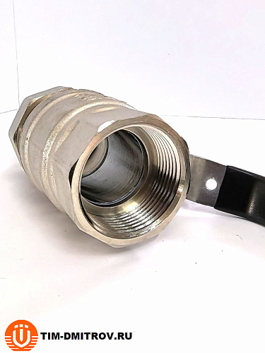 Кран шаровой никелированный ,c американкой, ручка-рычаг TIM, 11/4" Г/Ш, DE1234X