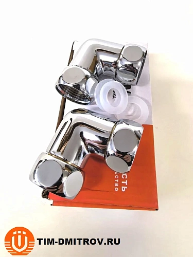 Хромированный латунный уголок для полотенцесушителей TIM 3/4"x3/4",(пара) резьба внутр./внутр.,K9-LF033