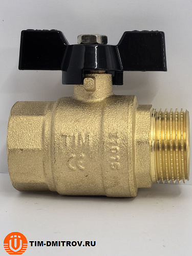 Кран шаровой TIM, 1", Г/Ш, бабочка, полный проход,DE1221
