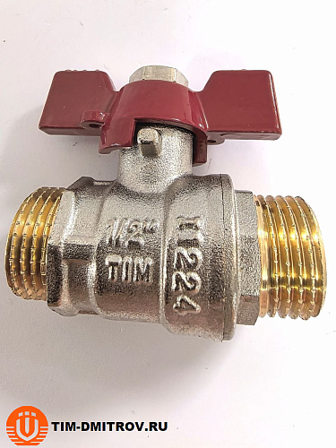 Кран шаровой STANDARD (бабочка красная) никелированный 1/2" ш/ш арт.BV205-2N