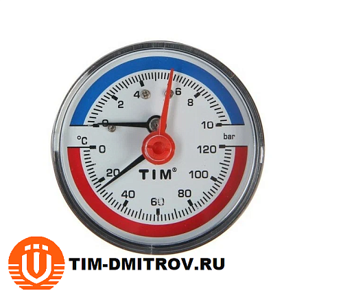 Термоманометр аксиальный 63мм на 10 бар &quot;(0℃ - 120℃) Y-63T-10